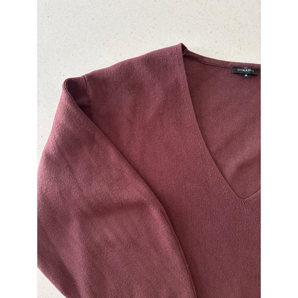 Dynamite Women’s Burgundy V Neck Knit Sweater Medium Oversized Soft Pullover - Picture 7 of 13